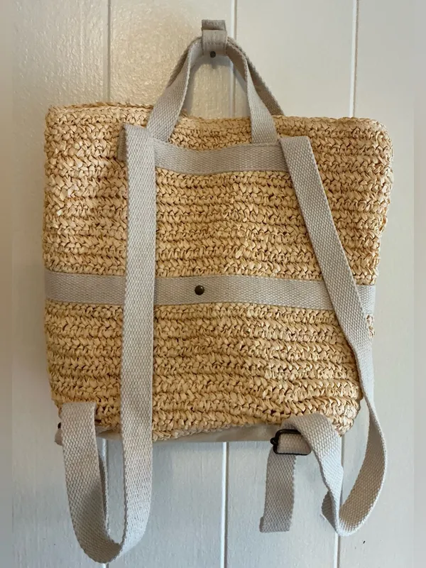 a Rare HTF NWT Beach Rip Curl Premium Woven Straw Cream Backpack Tote Bag - Image 4