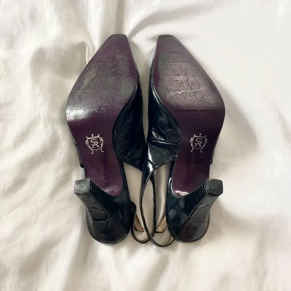 Stacy Adams Vintage 90s Black Leather Slingback Kitten Heels US 8 - Image 7