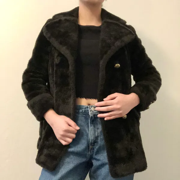 vintage sear’s brown/black fur pea coat - Image 3