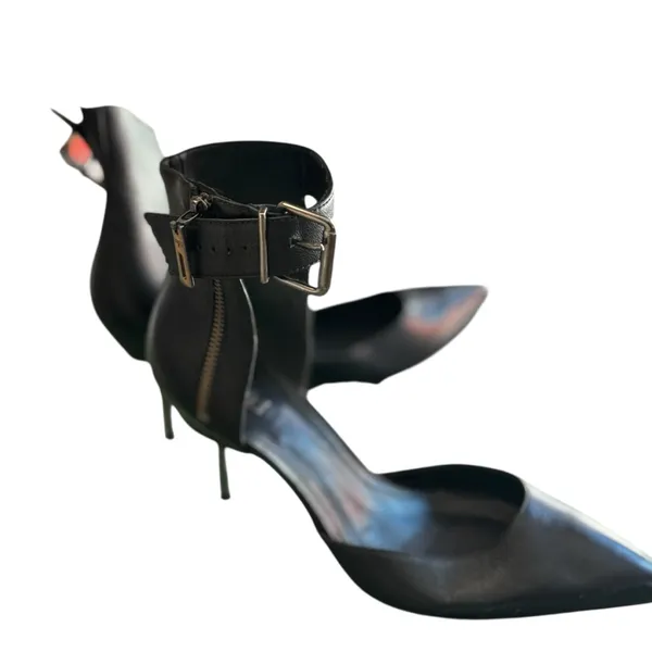 Schutz Black Leather Pointed Toe Ankle Strap Stiletto Heels Size 9 EU 40 in EUC - Image 9