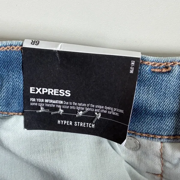 Express‎ Skyscraper Mid Rise Hyper Stretch Flare Jeans Blue Split Hem 6R NEW - Image 8