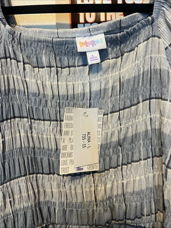 LuLaRoe Alina Light Blue Plaid Smocked Midi Dress - Image 2
