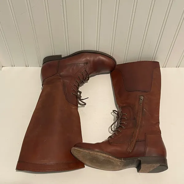 Frye Melissa Tall Lace Boots Women 7.5 Brown Leather Equestrian Riding Combat - Image 10