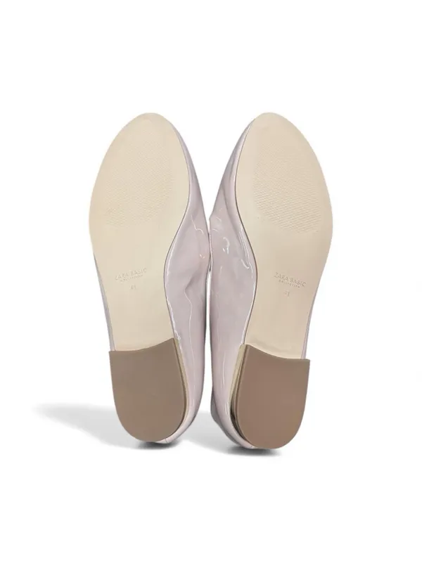 (RC) Zara Women's Blush Pink Patent Leather Flat Loafers Gold Heel Size 41 EUR - Image 3