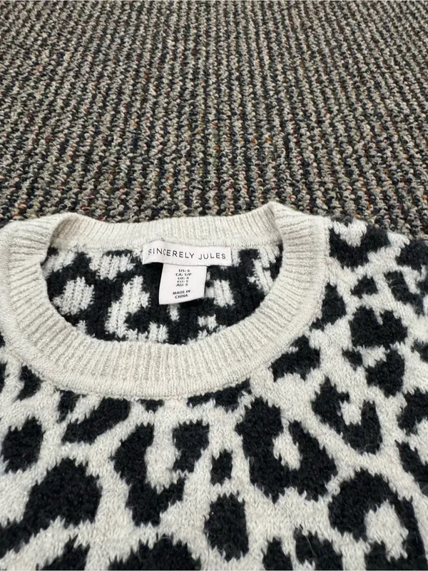Sincerly Jules Black & Cream Leopard Print Crewneck Sweater - Image 2