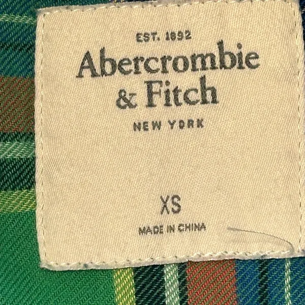 VTG Y2K Abercrombie & Fitch XS Green Plaid Flannel Shirt Moose logo Fitted fall - Image 6