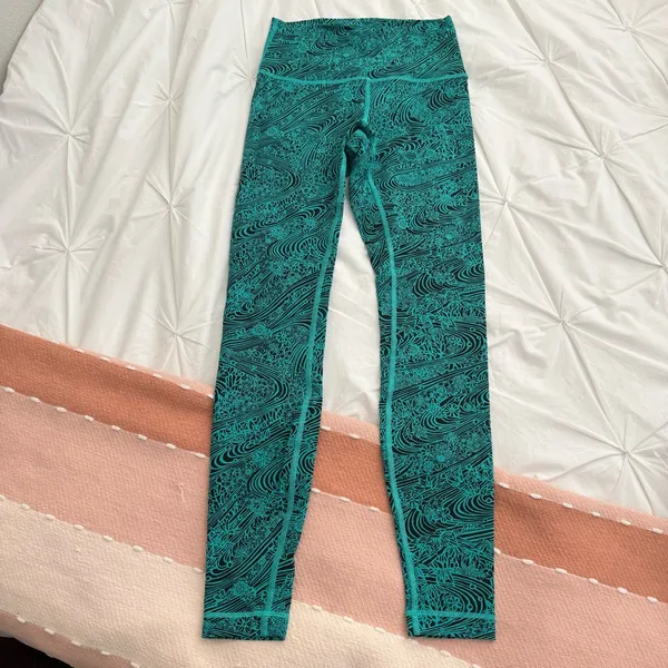 Lululemon Wunder Under High Rise Leggings Tights 28” Viridian Green Black Sz 6 - Image 2