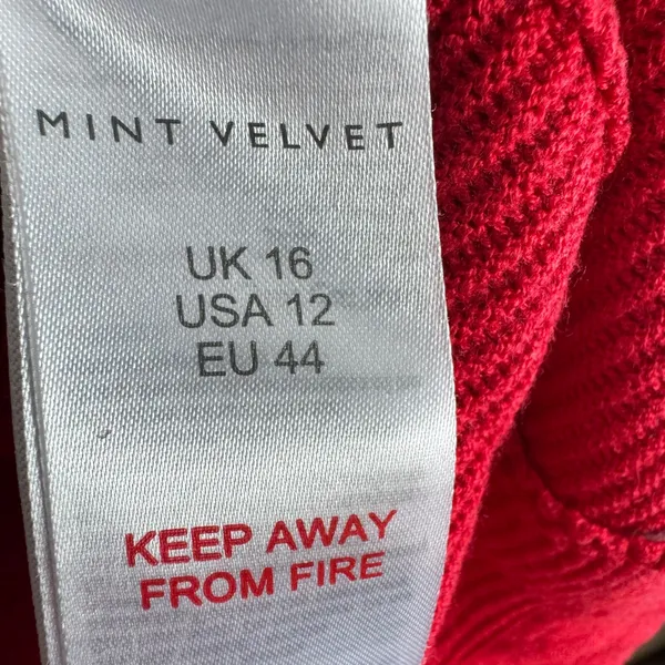 Mint Velvet Red Ribbed Boat Neck Sweater‎ Pullover White Stripe Cuffs Size US 12 - Image 6
