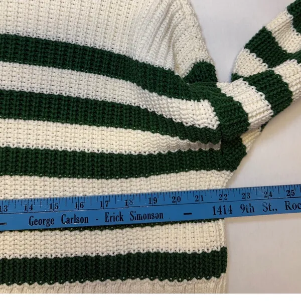 Madewell Womens Wide Ribbed Striped Turtleneck Sweater Small Ivory Green - Image 7