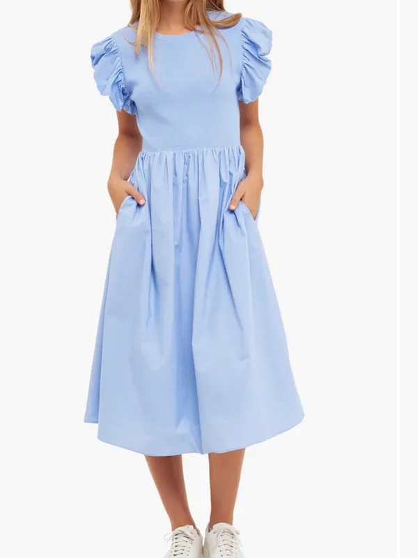 English factory puff sleeve mixed media midi dress - Image 2