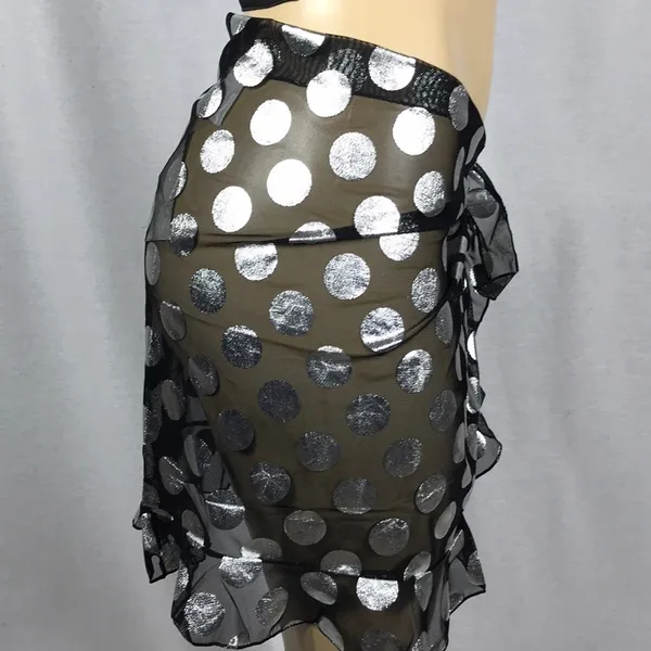 Zuliana One Size Polka Dot Metallic Mesh Ruffle Sarong. Made in USA New With Tag - Image 3
