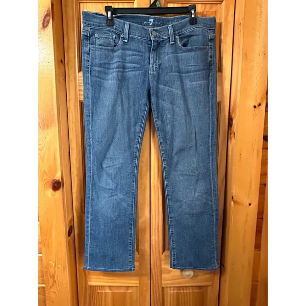 7 For All Mankind Women's Straight Leg‎ Jeans Medium Wash Blue Denim Sz 30 - Image 2