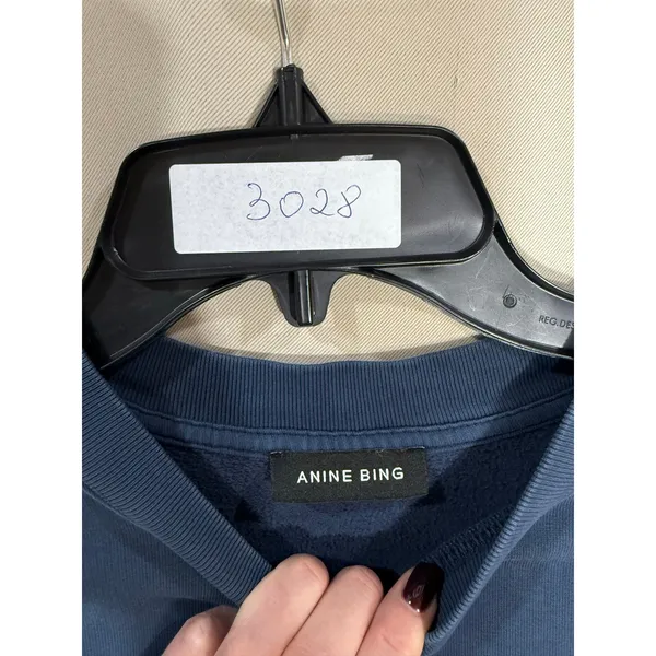 Anine Bing Miles Sweatshirt Navy Blue Chenille AB Patch Varsity Womens Medium - Image 2
