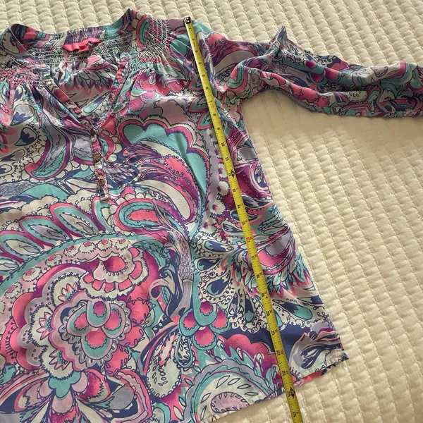 Lilly Pulitzer Elsa Silk Blouse Top Blue Pink Purple Multi Color Sz S Small - Image 3