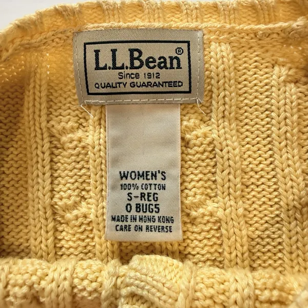 LL Bean Butter Yellow Cable Knit Cotton Button Up Cardigan Sweater Size SMALL - Image 7