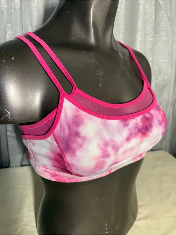 Good American Pink Tie-Dye Double-Strap Sports Bralette - Image 12