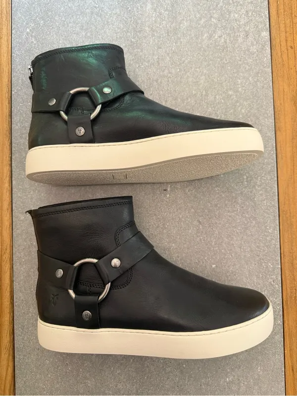 Frye Lena Harness Bootie Black Leather Platform Sneaker 8.5 NWOB - Image 4