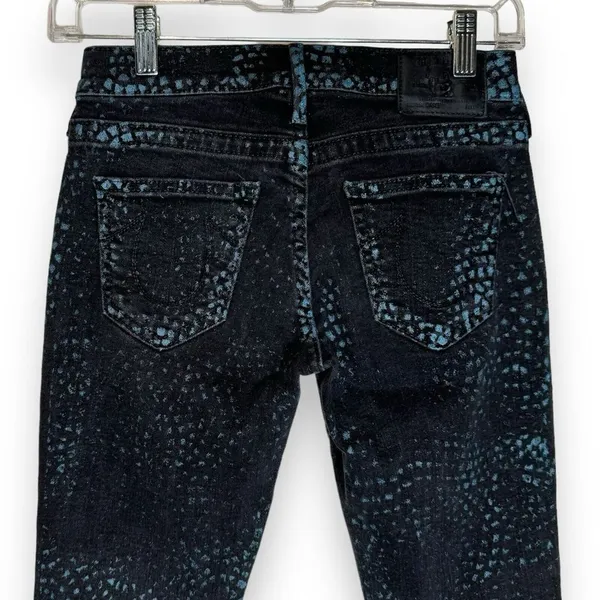 True Religion Casey Jeans Sz 25 Black & Blue Snakeskin Skinny‎ Stretch - Image 4
