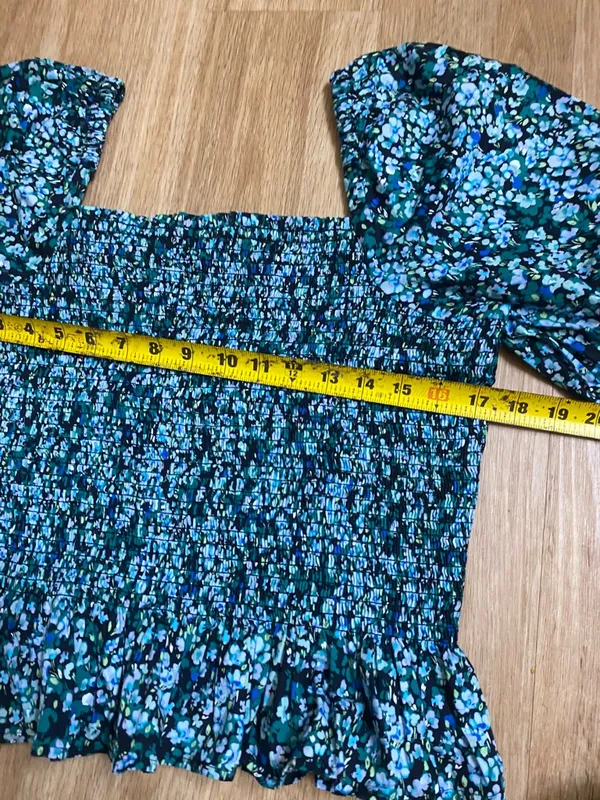J. Crew Teal and Black Floral Smocked Peplum Blouse - Image 5