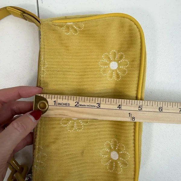 Art Class Y2K‎ Style Mini Bag Wristlet Yellow Corduroy Purse Embroidered Flowers Cottage - Image 12