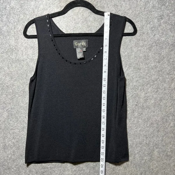 Gardy Black Beaded Scoop Neck Knit Tank Top Shell Sleeveless Stretch Size‎ L - Image 4