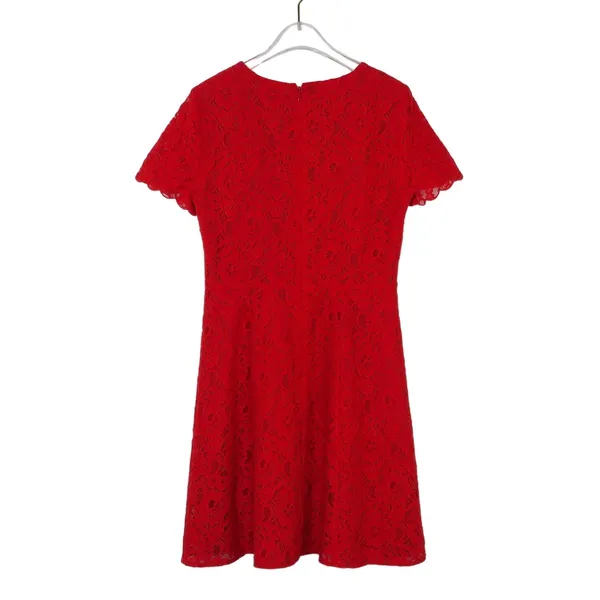 J.Crew Red Lace Short Sleeve A-Line Mini Dress Size 2 Extra Small - Image 3