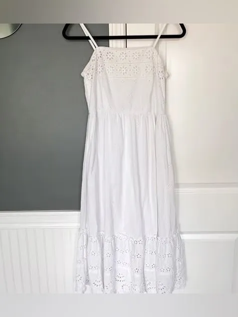 Japna White Eyelet Maxi Dress with Spaghetti Straps-100% Cotton - Image 2