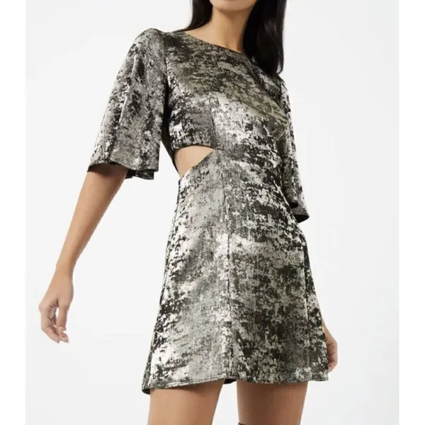 NEW FRENCH CONNECTION Alara Metallic cut out mini dress XSMALL Womens Night Out - Image 3