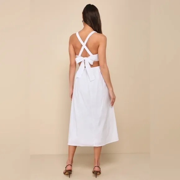 NEW Lulus Strolling Sicily White Pleated Backless Midi Dress With Pockets Sz XL - Image 5