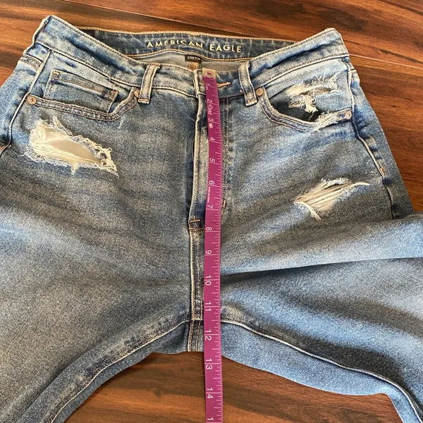 American Eagle Mom Straight Jean High Rise Distressed Medium Wash - Image 8