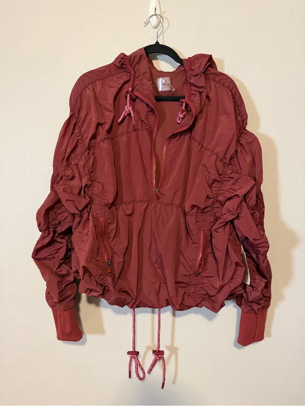 Free people movement happy camper pullover jacket burgundy medium $148 *read* - Image 4