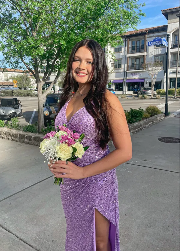 light purple sparkly maxi prom dress - Image 3