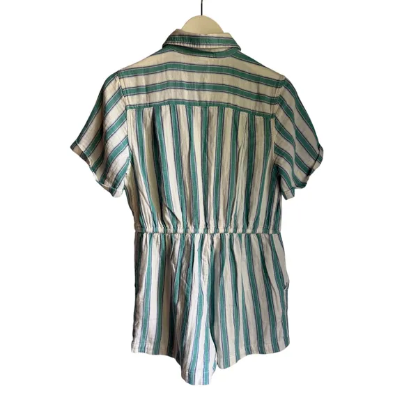 Old Navy XS Petite Coastal Stripe Cotton Romper Blue Green Drawstring Pockets - Image 6