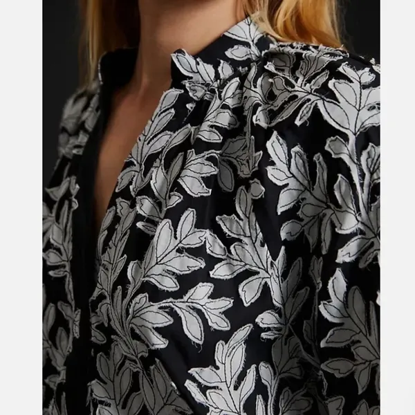 NWT By Anthropologie Popover Blouse Embroidered Applique Top Black‎ White Sz S - Image 4