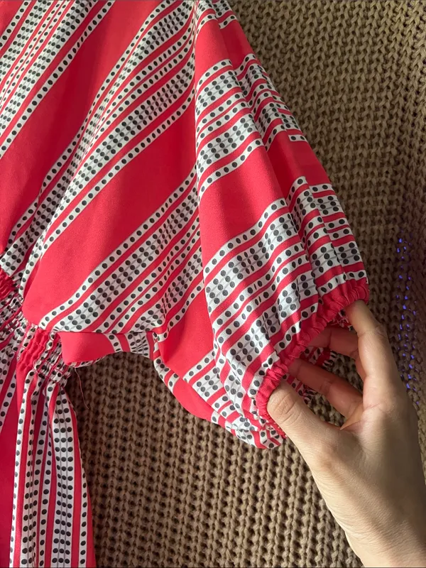 Red Striped V‑Neck Tiered Midi Dress - Image 3
