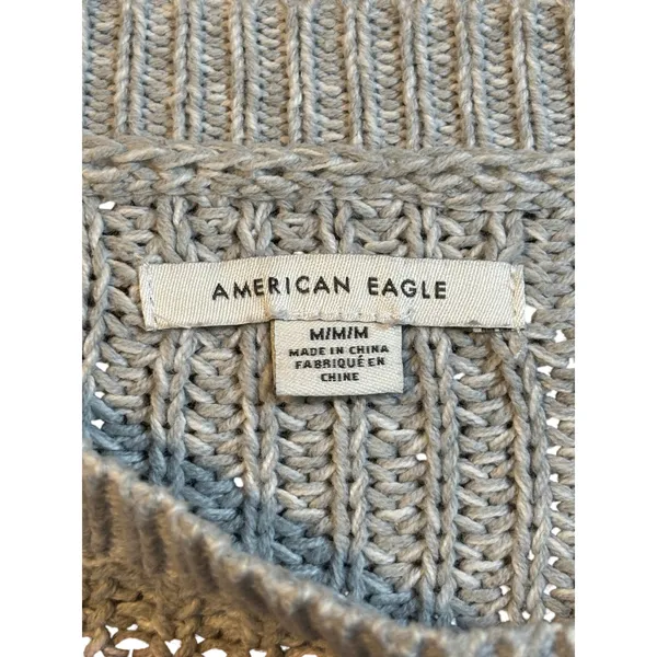 American Eagle Striped Sweater‎ Womens Medium Gray Multi Colorblock Knit Boho - Image 6