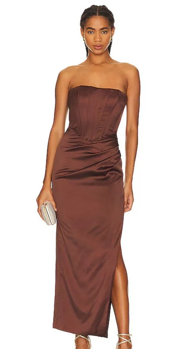 Bardot Everlasting Corset Strapless Satin Gown Chocolate - Image 2