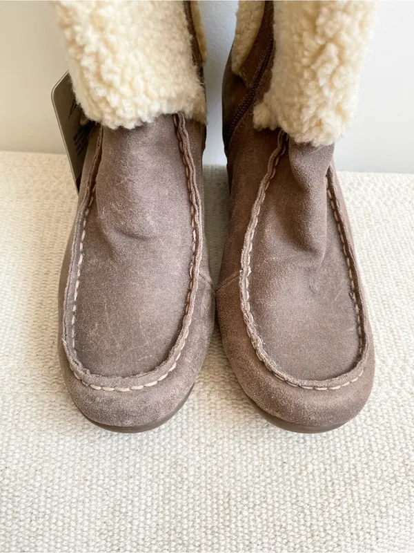 Eddie Bauer Womens Faux Fur Cuff Leather Wedge Boots Size 6.5 Tara Choc - Image 3