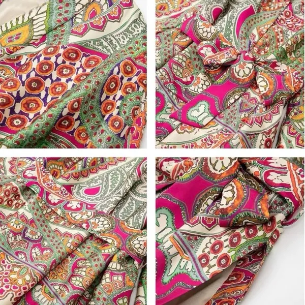 Zara Multicolor Satin Silk Paisley Print Duster Wrap Kimono Caftan Top Jacket - Image 12
