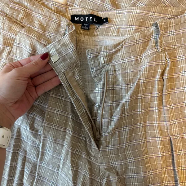 Motel Rocks 100% Cotton Plaid Wide Leg Trousers - Image 3