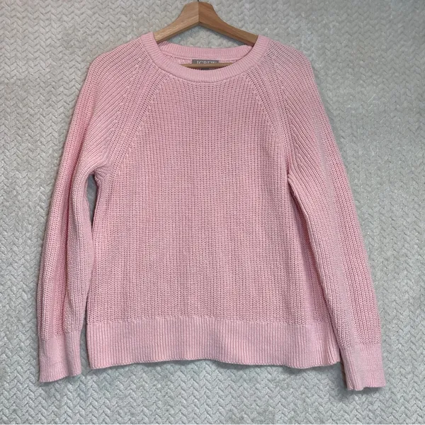 J. Crew Womens Powder Pink Cable Knit Crewneck‎ Barbiecore Sweater Large - Image 4