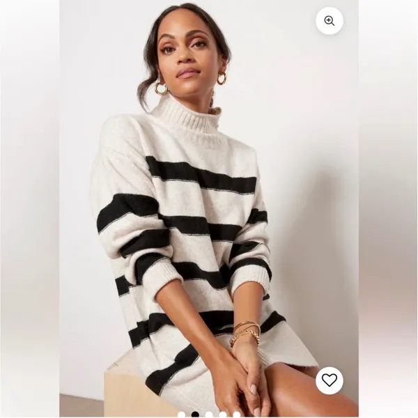 Line and Dot Rosie‎ Sweater Dress Women S Oatmeal Black NEW Striped LD5181B - Image 2
