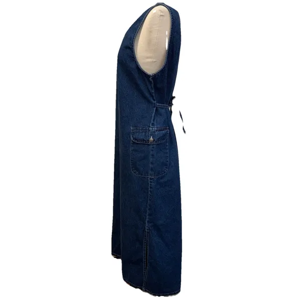 Nick & Sarah Blue Jean Denim Jumper Maxi Dress Med Side Flap Pocket Modest Boho - Image 3