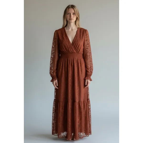 Baltic Born Rust Floor Length Dress Boho Cottagecore Long Sleeve Empire Waist 1x - Image 2