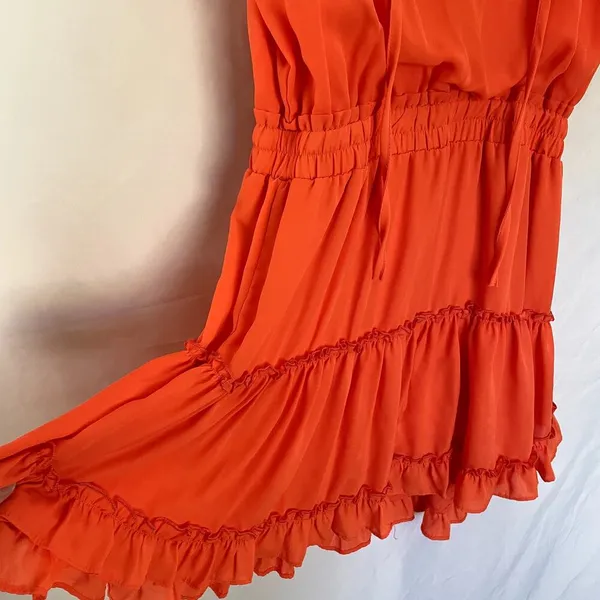 Adrienne bright orange sleeveless summer‎ sundress women's size large frilly - Image 4