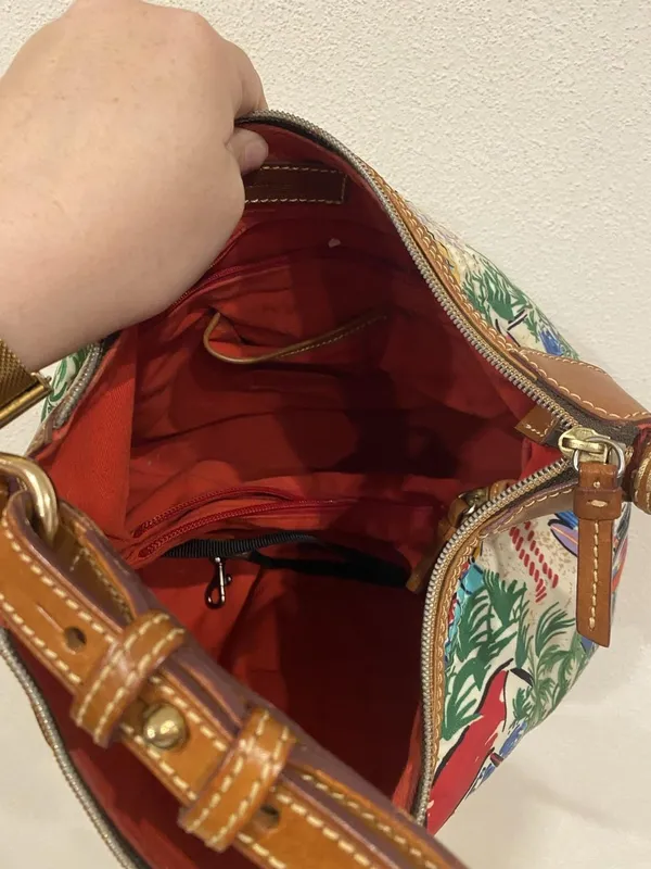 Dooney & Bourke Hobo Bag Womens Medium Multicolor Tropical Canvas Leather Purse - Image 5