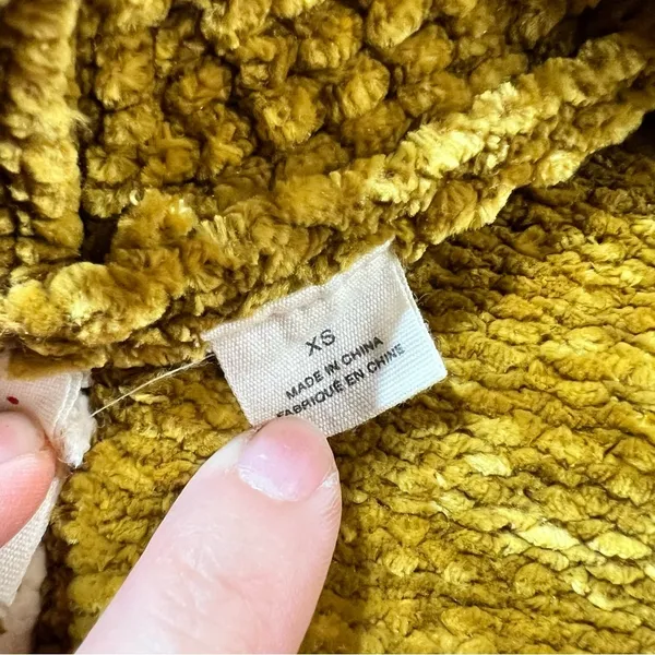 Moth Anthropologie Golden Mustard Yellow Velour Velvet Chunky Open Cardigan XS - Image 5