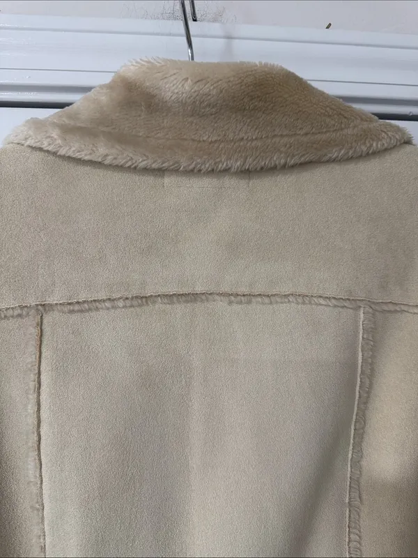 Vintage Mudd 90s Tan Faux Sued Fur Winter Teddy Coat Jacket Size M - Image 8