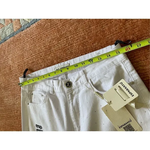 NWT ESPARANTO Bedazzled High Rise White Jeans - Image 6