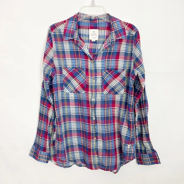 American Eagle Vintage Boyfriend Plaid Women's Shirt Size Small - Image 2